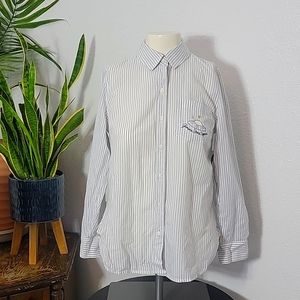 Old Navy -NWT (XS) UFO gimme some space~ button up longsleeve white, gray stripe